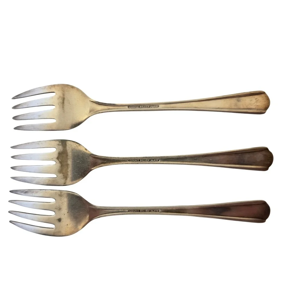Vintage Court Silver Plate Seafood Cocktail Forks Art Deco Set‎ of 3 6 Inch